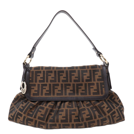 FENDI Zucca Canvas Leather Shoulder Bag Brown Black 8BR436