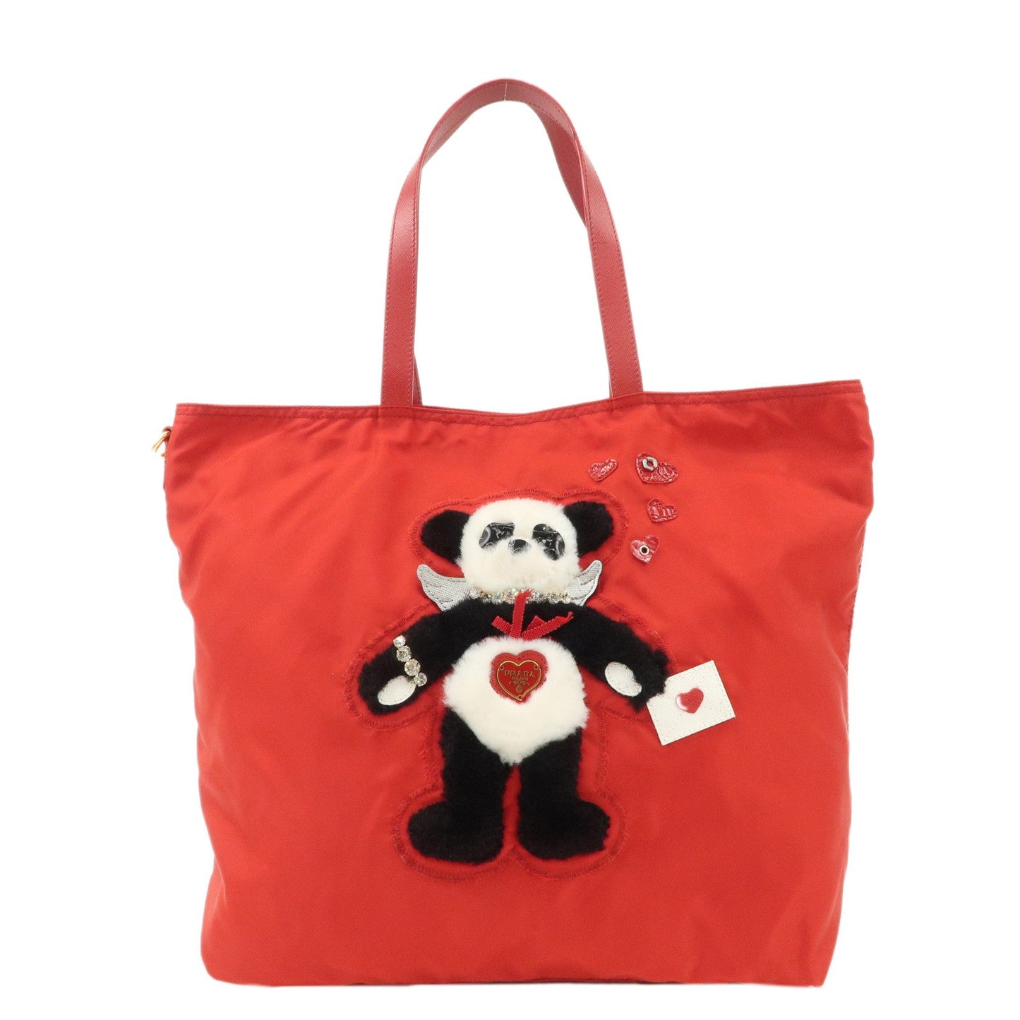 PRADA Nylon Leaather Panda Tote Bag Shoudler Bag Red BR4249  d