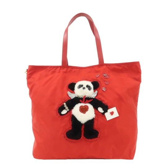 PRADA Nylon Leaather Panda Tote Bag Shoudler Bag Red BR4249  d