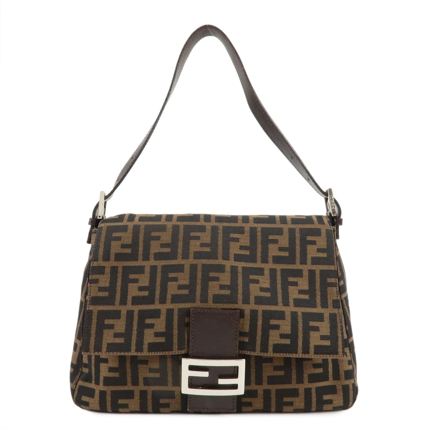 FENDI Mamma Baguette Zucca Canvas Shoulder Bag Brown Black 26325  d