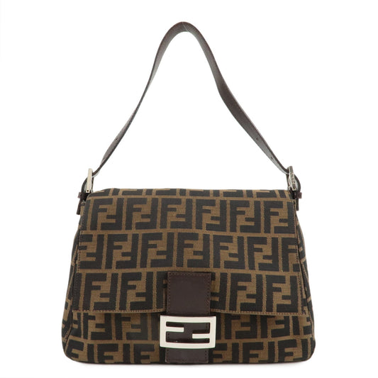 FENDI Mamma Baguette Zucca Canvas Shoulder Bag Brown Black 26325  d