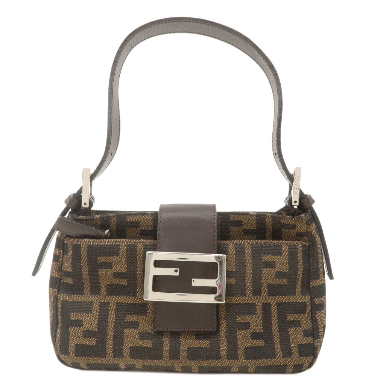 FENDI Zucca Canvas Leather Shoulder Bag Khaki Brown Black 26723