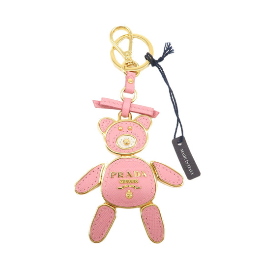 PRADA Saffiano Leather Metal Bear Bag Charm Key Chain Pink  d