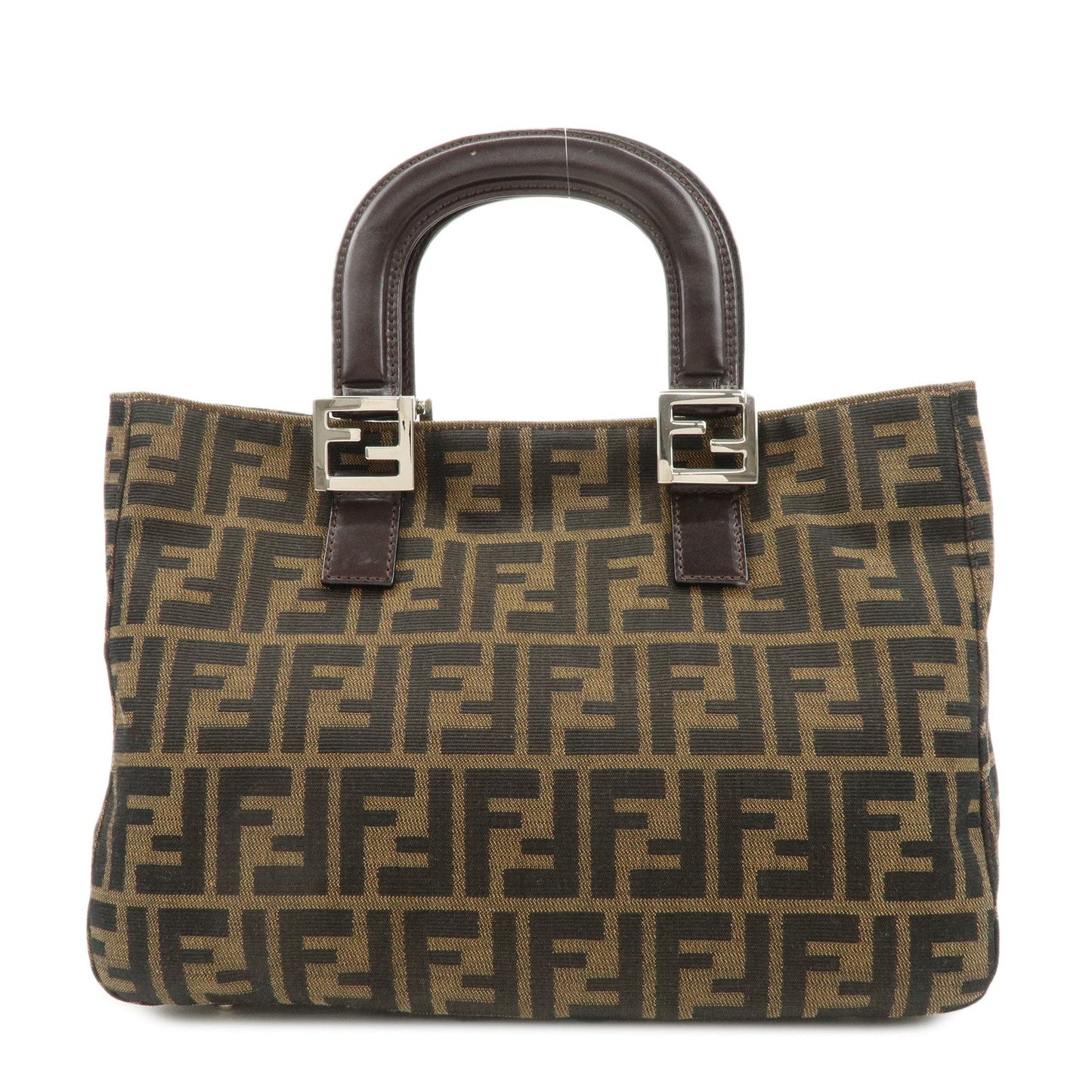 FENDI Zucca Canvas Leather Tote Bag Black Brown 26693  d