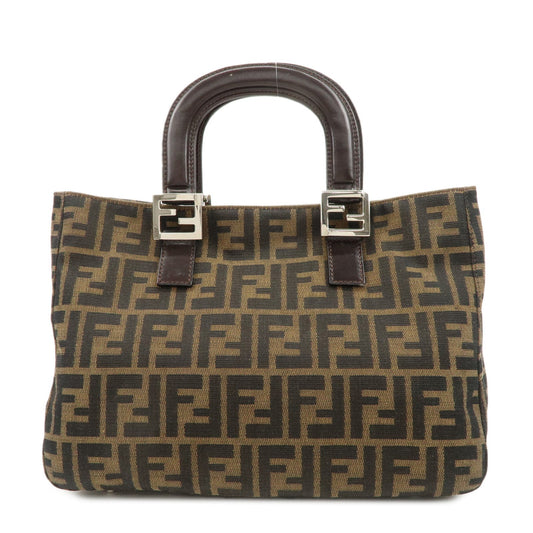 FENDI Zucca Canvas Leather Tote Bag Black Brown 26693  d