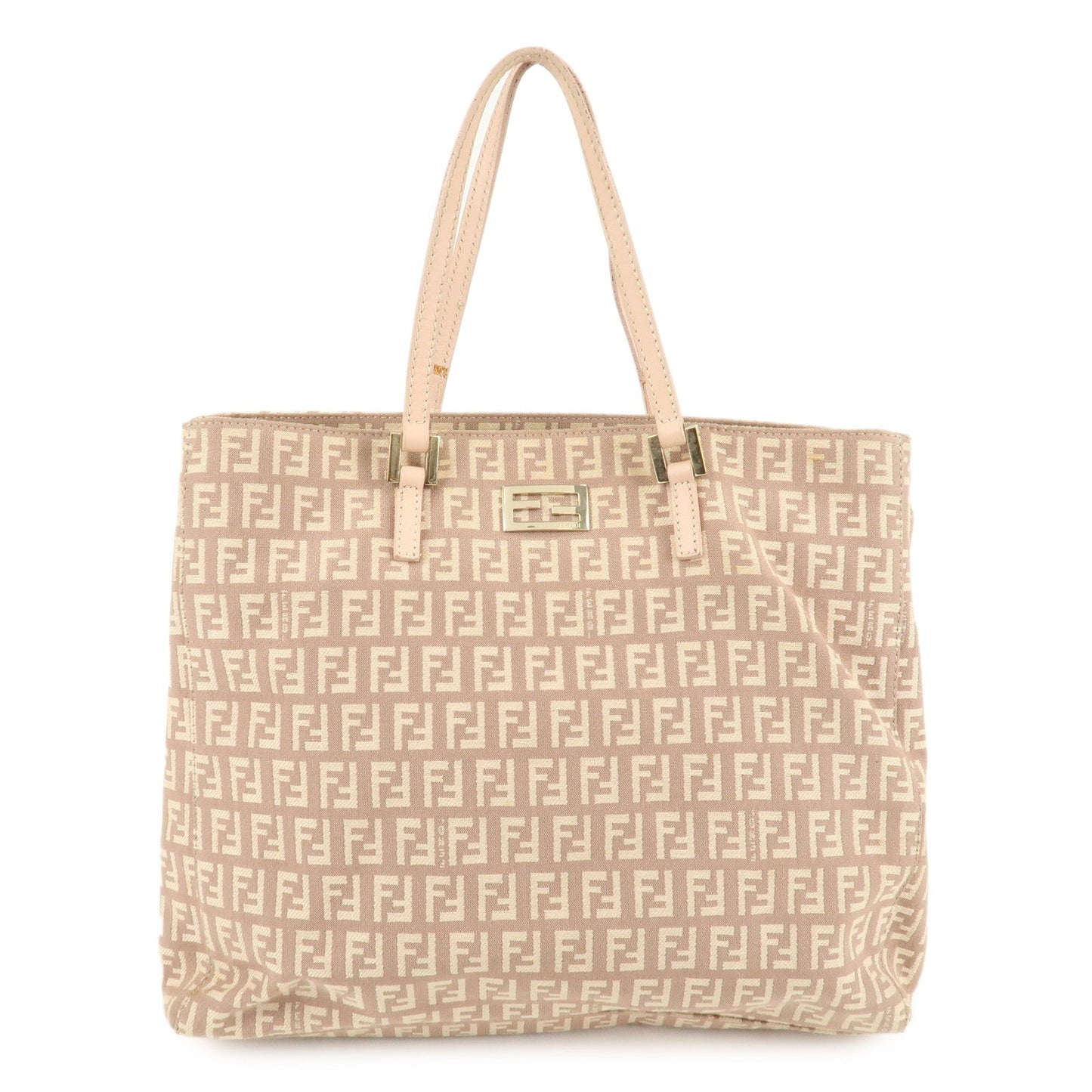 FENDI Zucchino Canvas Leather Tote Bag Pink Beige 8BH133  d