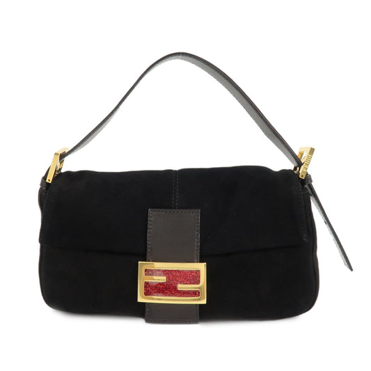 FENDI Mamma Baguette Suede Leather Shoulder Bag Black 26424  d
