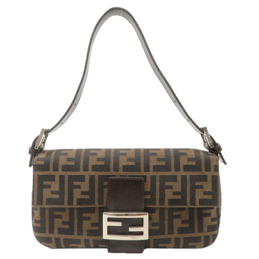FENDI Zucca Mamma Baguette Canvas Leather Shoulder Bag Brown26424