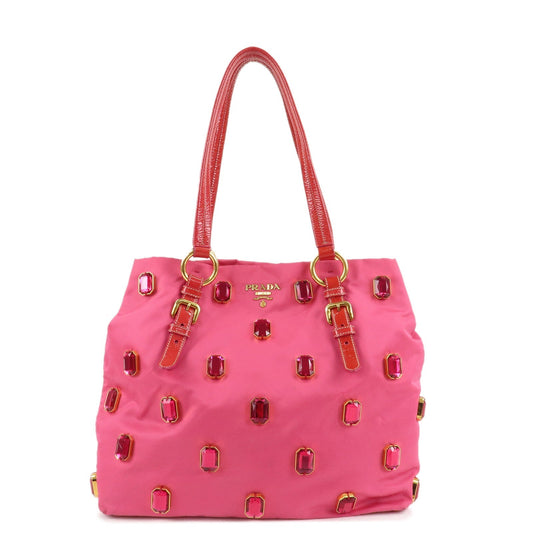 PRADA Nylon Patent Leather Bijou Tote Bag Pink Red BR4138  d