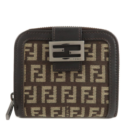 FENDI Zucchino Canvas Leather Zippy Around Bi-fold Wallet  d