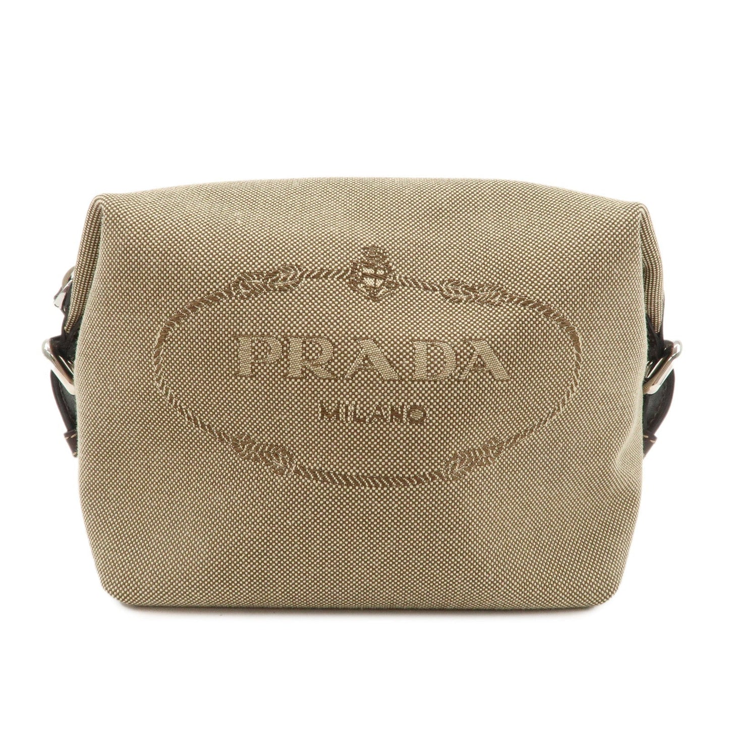 PRADA Logo Jacquard Leather Pouch Beige Brown 1N1298  d