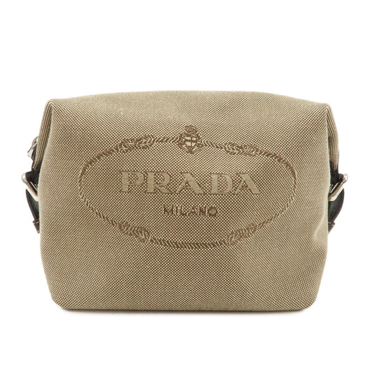PRADA Logo Jacquard Leather Pouch Beige Brown 1N1298  d