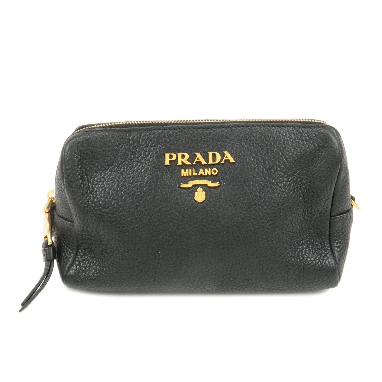 PRADA Logo Leather Pouch Cosmetic Pouch Black  d