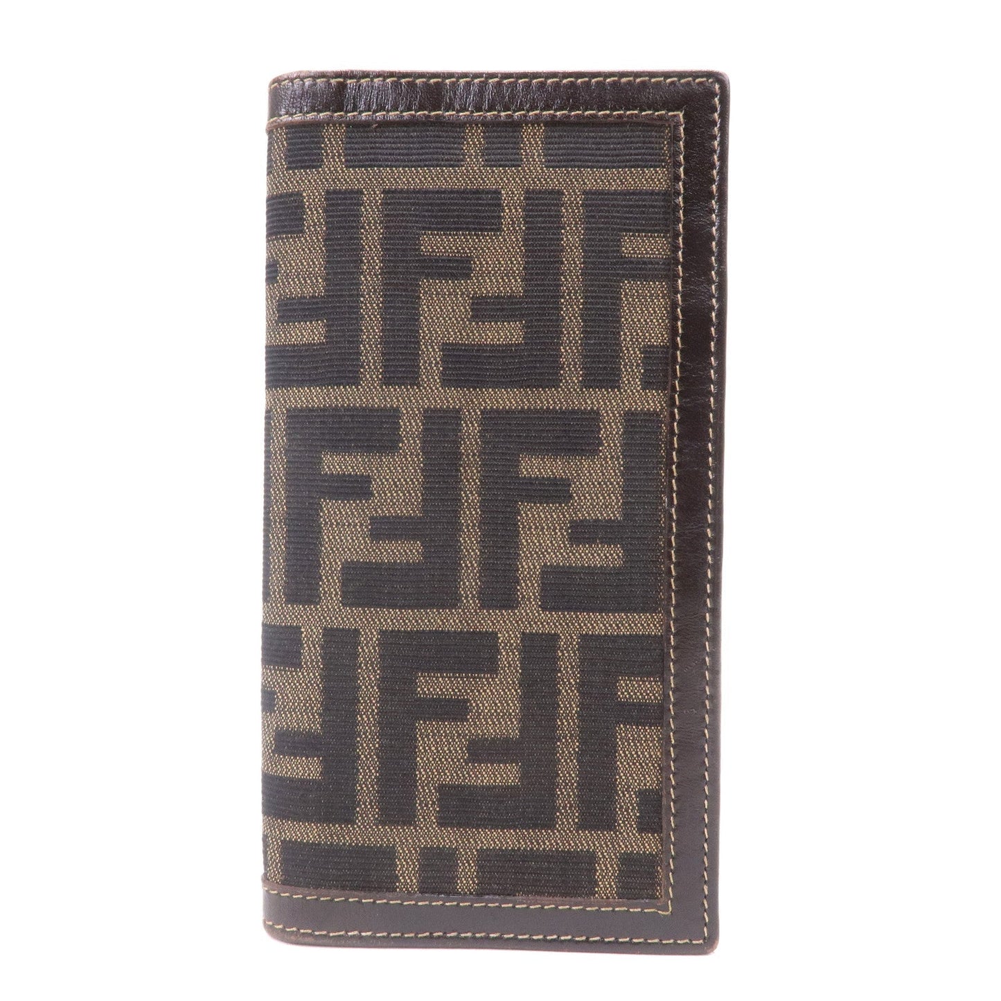 FENDI Zucca Canvas Leather Bi-fold Long Wallet Brown 30803