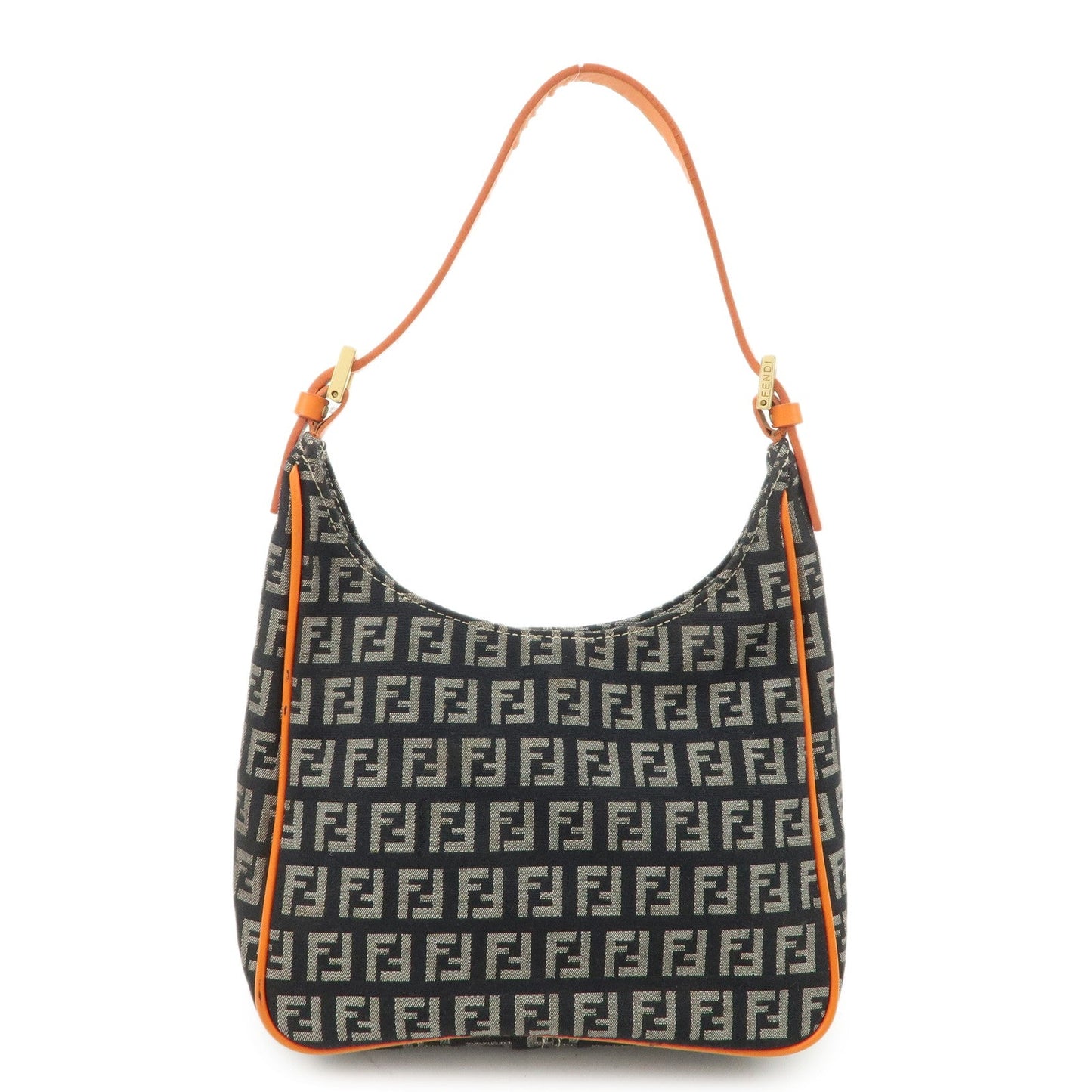 FENDI Zucchino Canvas Leather Shoulder Bag Black White 8BR157  d