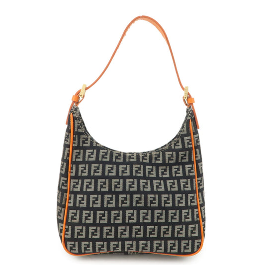 FENDI Zucchino Canvas Leather Shoulder Bag Black White 8BR157  d