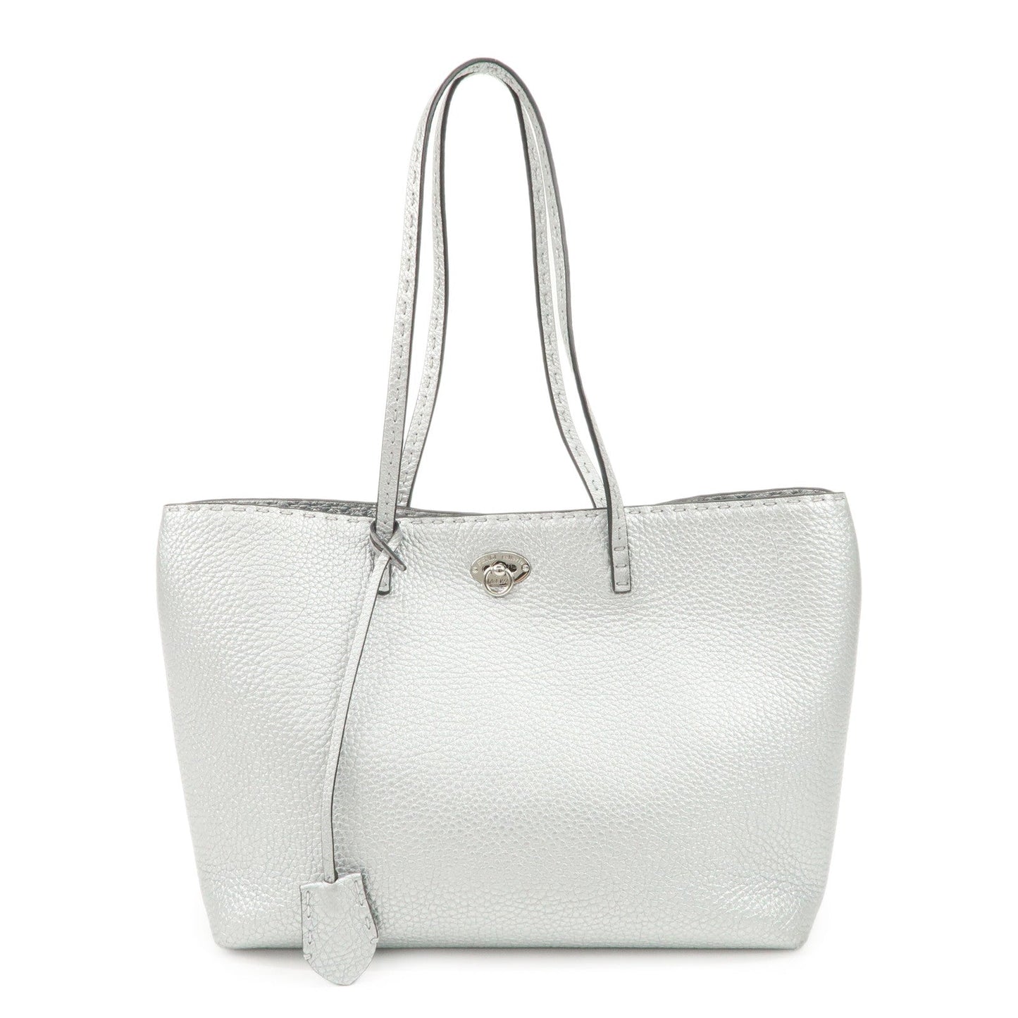 FENDI Selleria Leather Small Carla Tote Bag Silver 8BH257  d