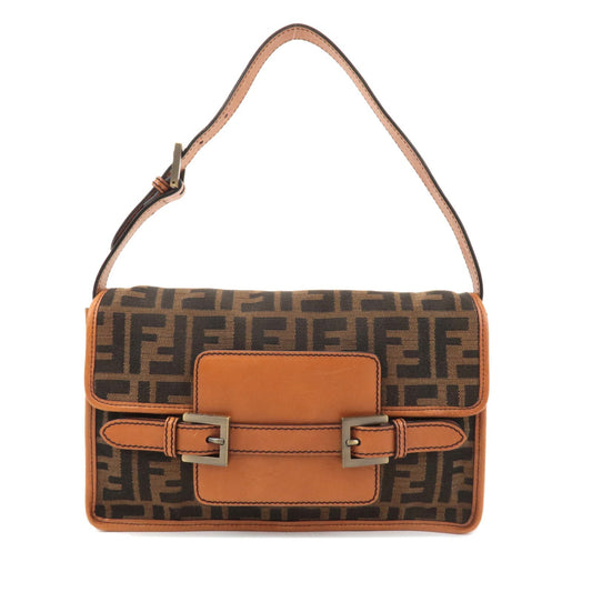 FENDI Zucca Canvas Leather Shoulder Bag Khaki Black Brown 8BR553