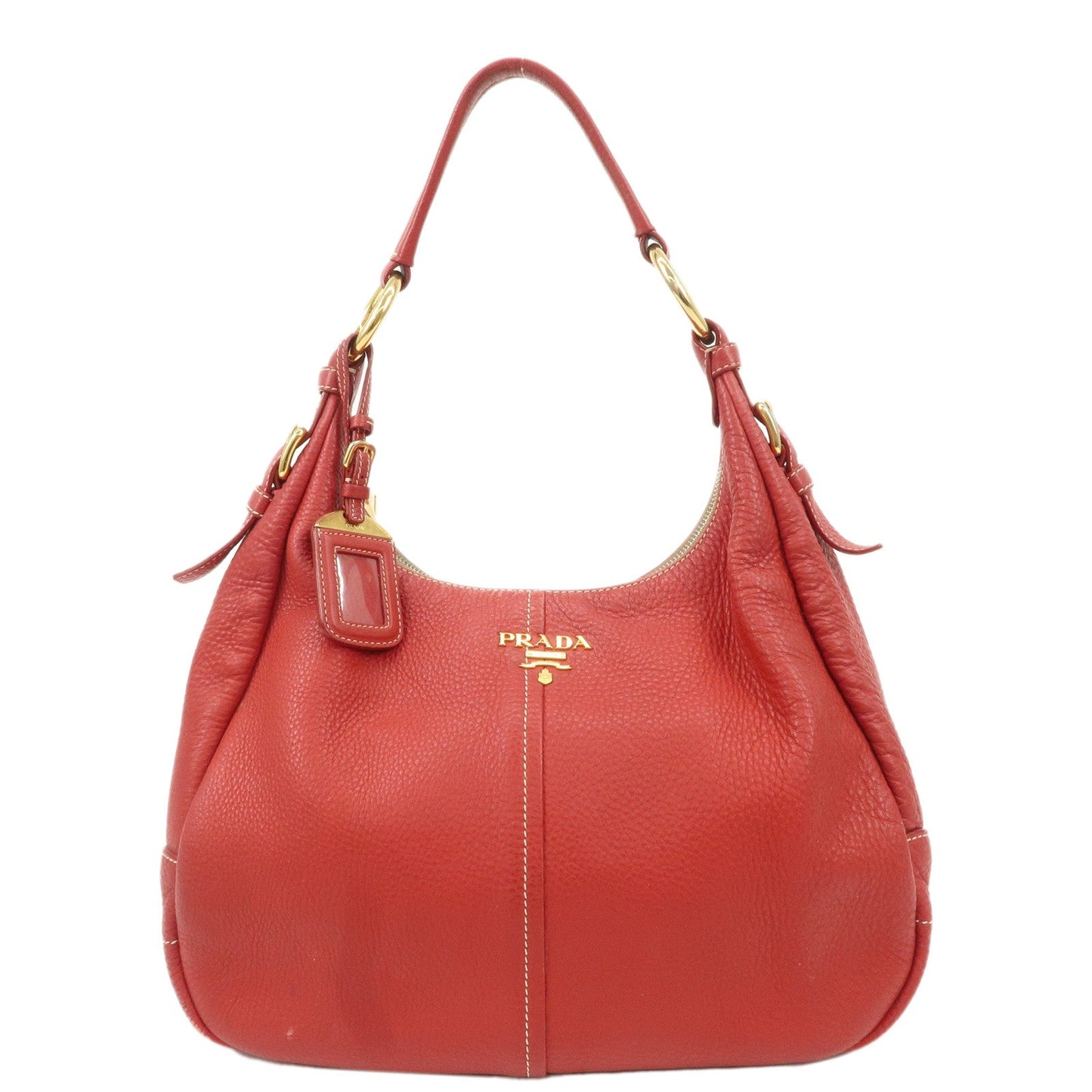 PRADA Logo Leather Shoulder Bag Hand Bag Red BR4373  d