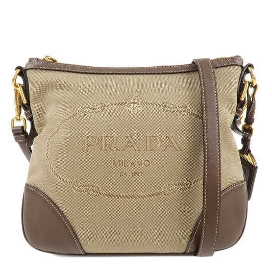 PRADA Jacquard Leather Shoulder Crossbody Bag Beige Brown BT867A  d