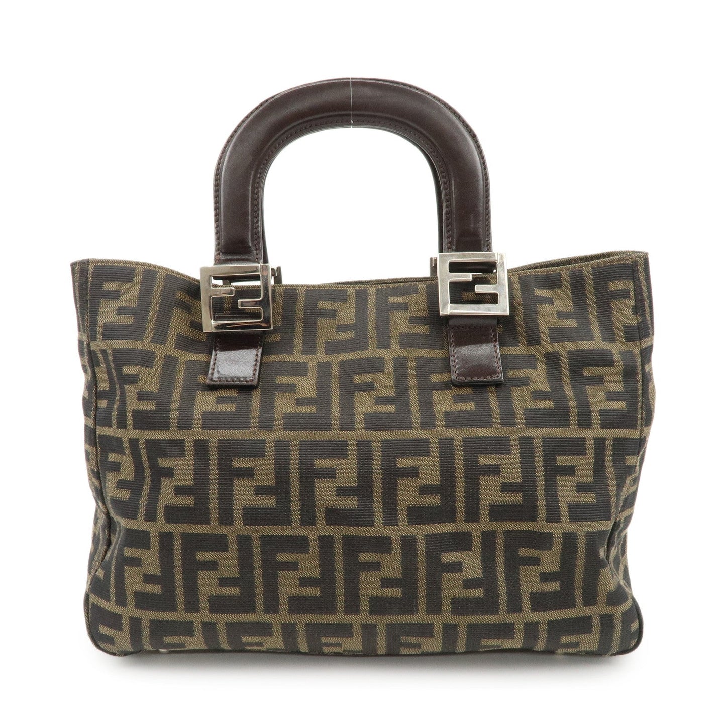 FENDI Zucca Canvas Leather Tote Bag Brown Black 26329  d