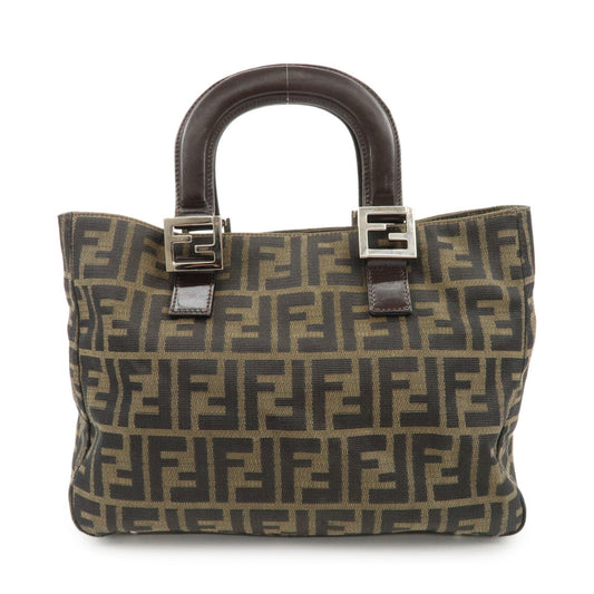 FENDI Zucca Canvas Leather Tote Bag Brown Black 26329  d
