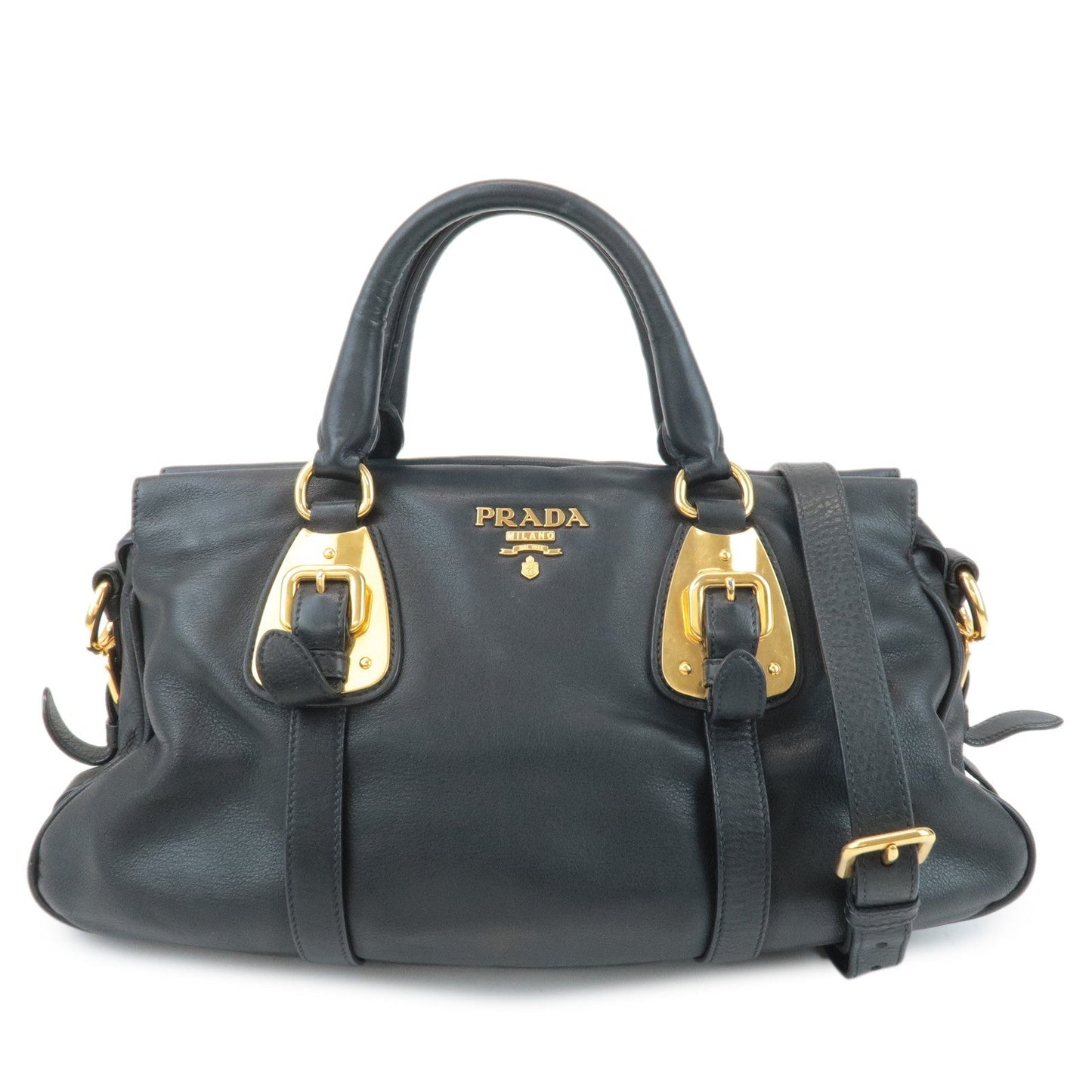 PRADA Logo Leather 2Way Tote Shoulder Bag Black BN1903  d