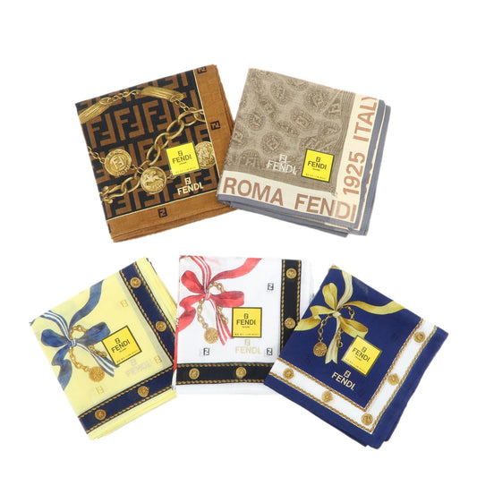 FENDI Set of 5 Cotton 100% Handkerchief Brown Beige Yellow White  d