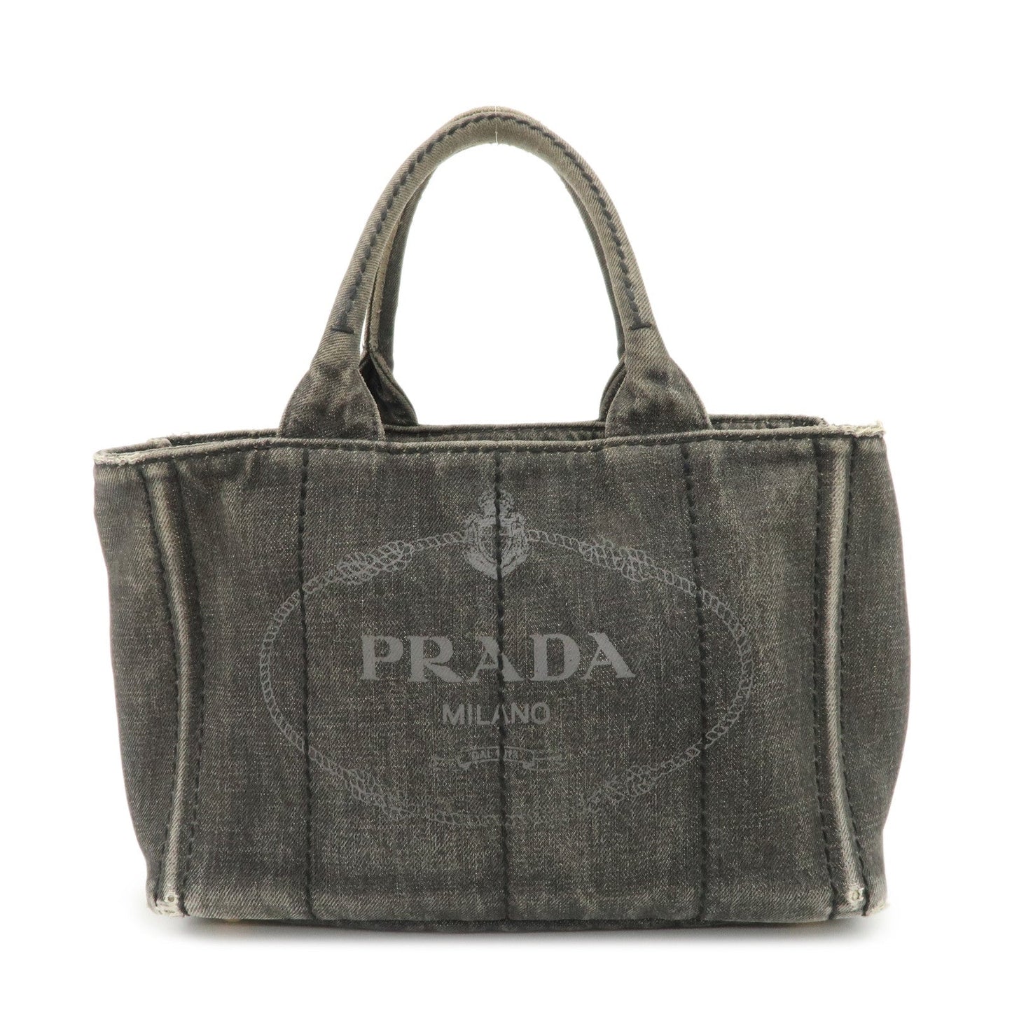 PRADA Canapa Mini Denim Hand Bag Tote Bag Black 1BG439  d