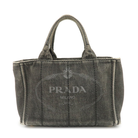 PRADA Canapa Mini Denim Hand Bag Tote Bag Black 1BG439  d