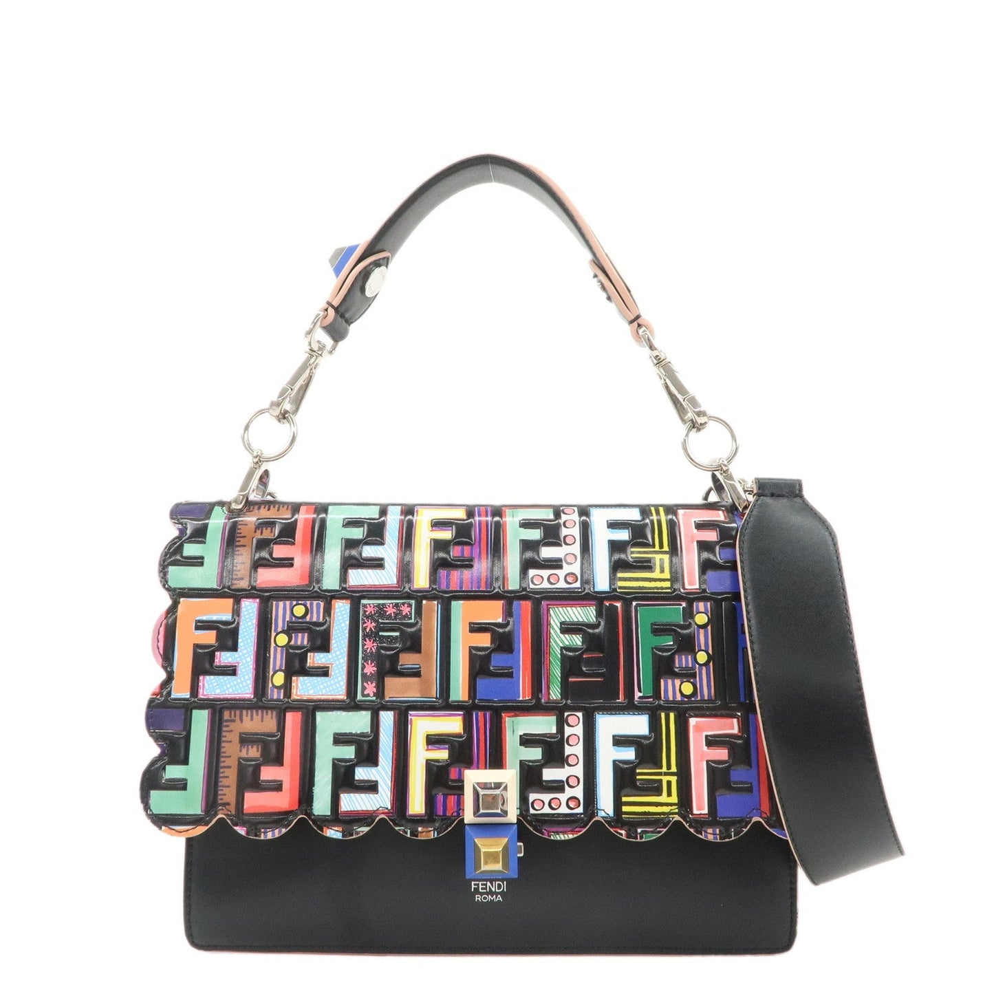 FENDI Zucca Canai Leather 2Way Bag Shoulder Bag Black 8BT283  d