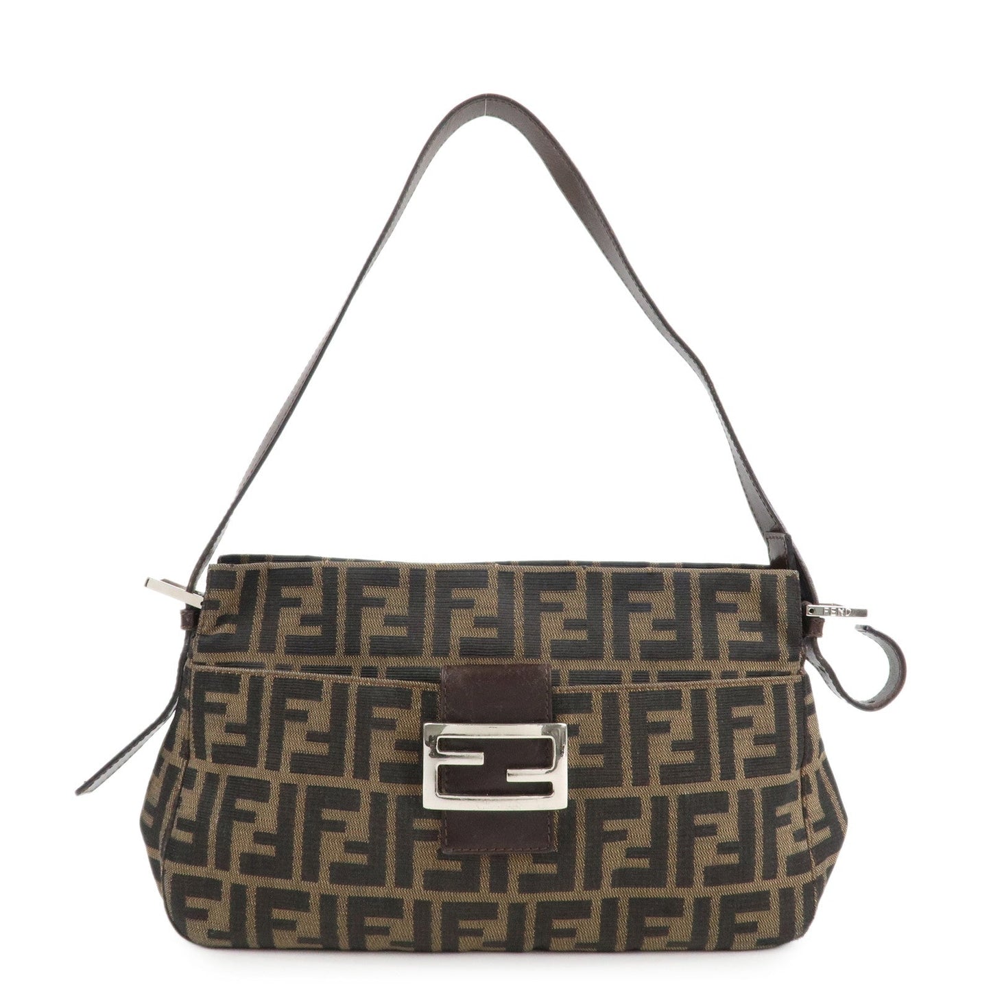 FENDI Zucca Canvas Leather Shoulder Bag Brown Black 26566  d