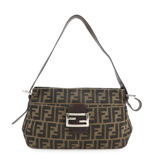 FENDI Zucca Canvas Leather Shoulder Bag Brown Black 26566  d