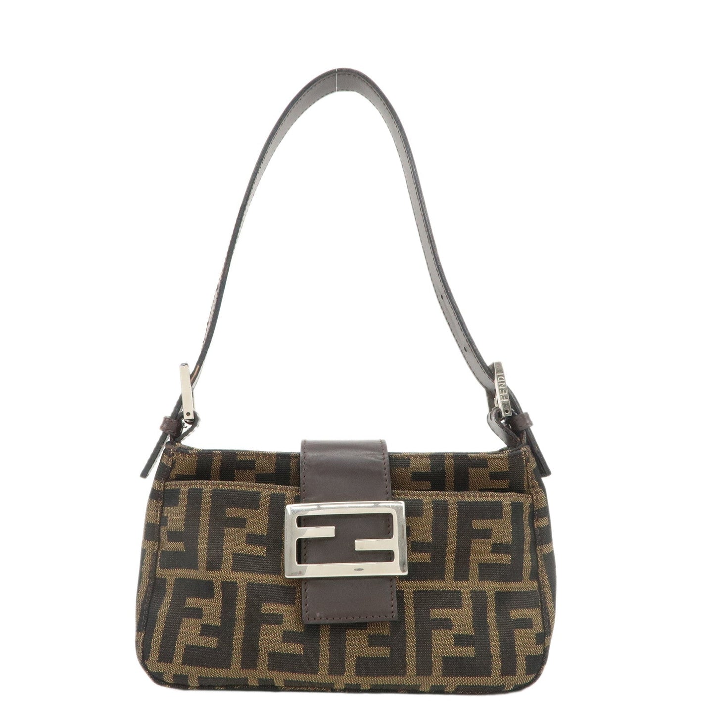 FENDI Zucca Canvas Leather Hand Bag Brown Black  d