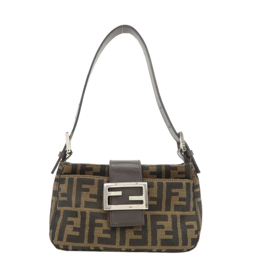 FENDI Zucca Canvas Leather Hand Bag Brown Black  d