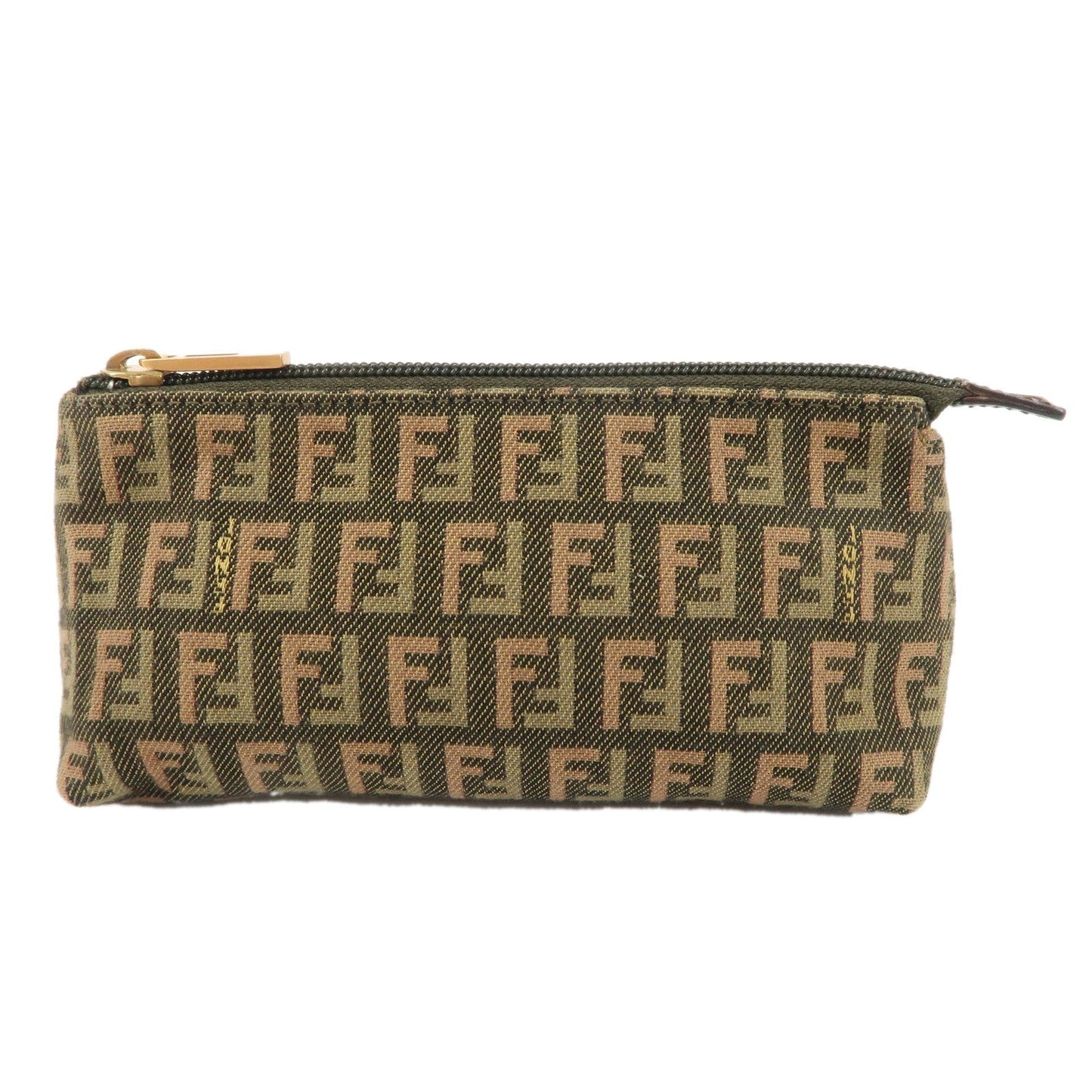 FENDI Zucchino Canvas Leather Cosmetic Pouch Khaki 7N0037