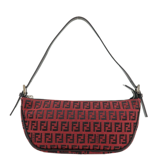 FENDI Zucchino Canvas Leather Accessory Pouch Hand Bag Black Red  d