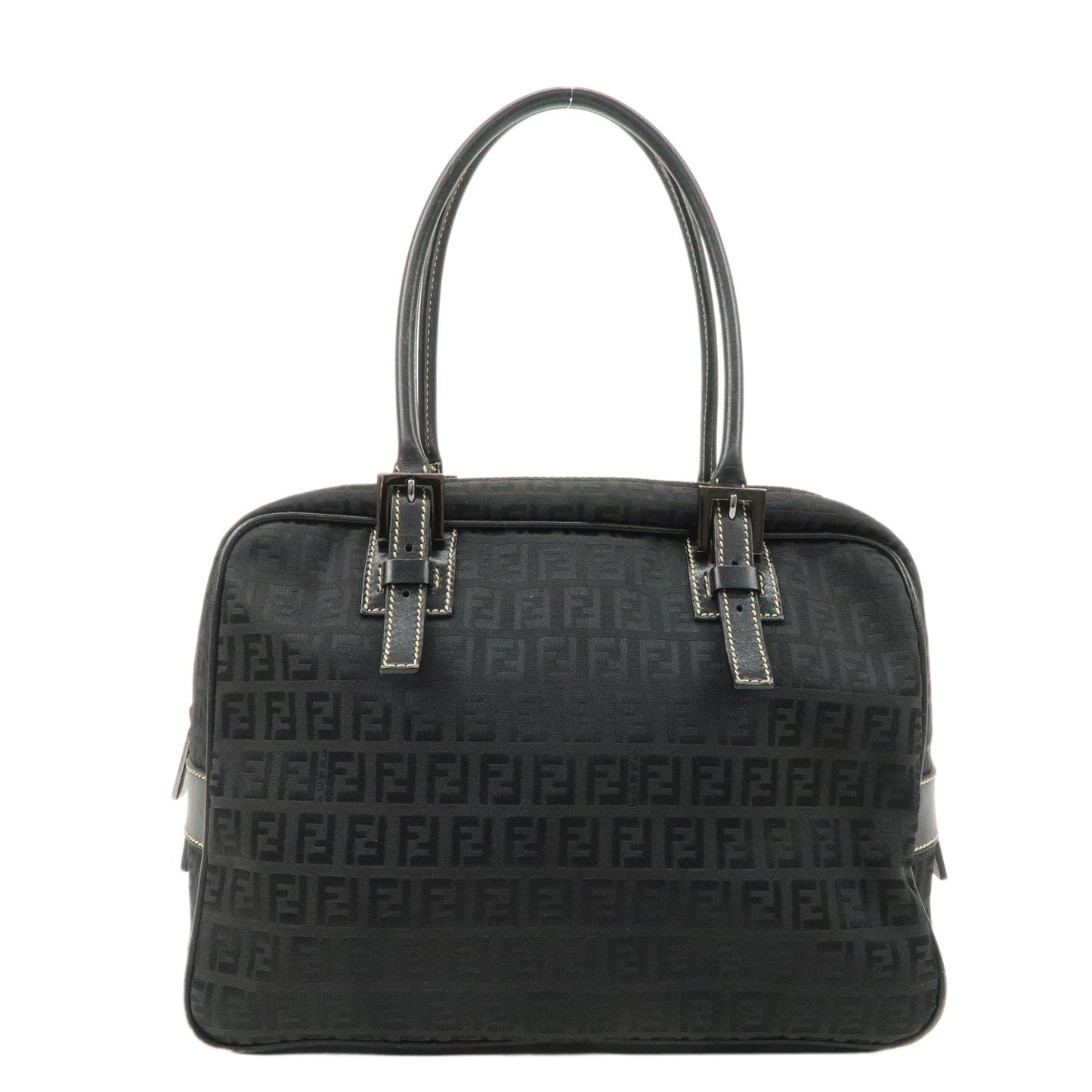FENDI Zucchino Canvas Leather Mini Boston Bag Black 8BN005  d