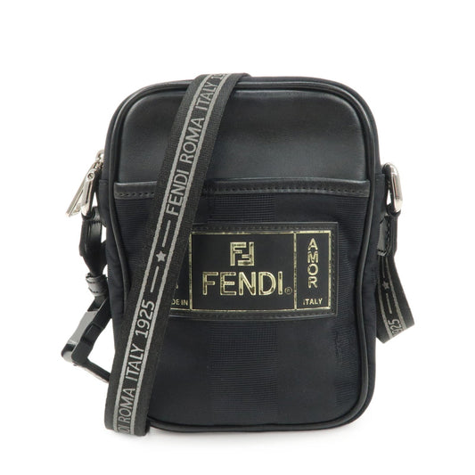 FENDI Pequin Nylon Leather Shoulder Bag Black 7VA456  d