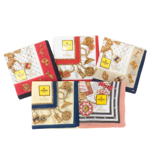 FENDI Set of 5 Cotton 100% Handkerchief Pink Navy Red White  d