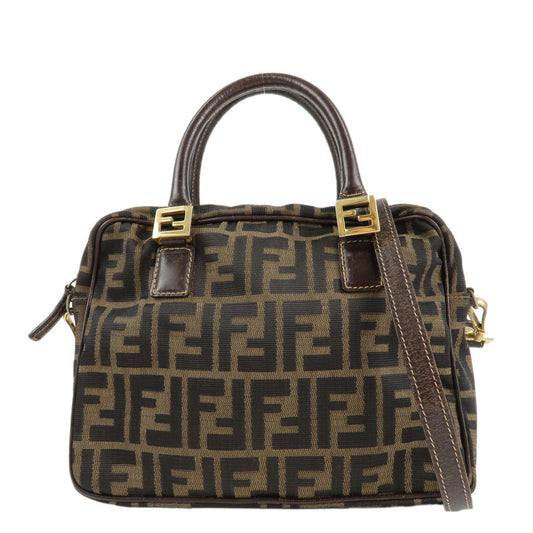 FENDI Zucca Canvas Leather 2Way Shoulder Hand Bag Brown Black  d
