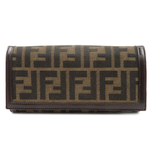 FENDI Zucca Print Canvas Leather Long Wallet Brown 30851  d