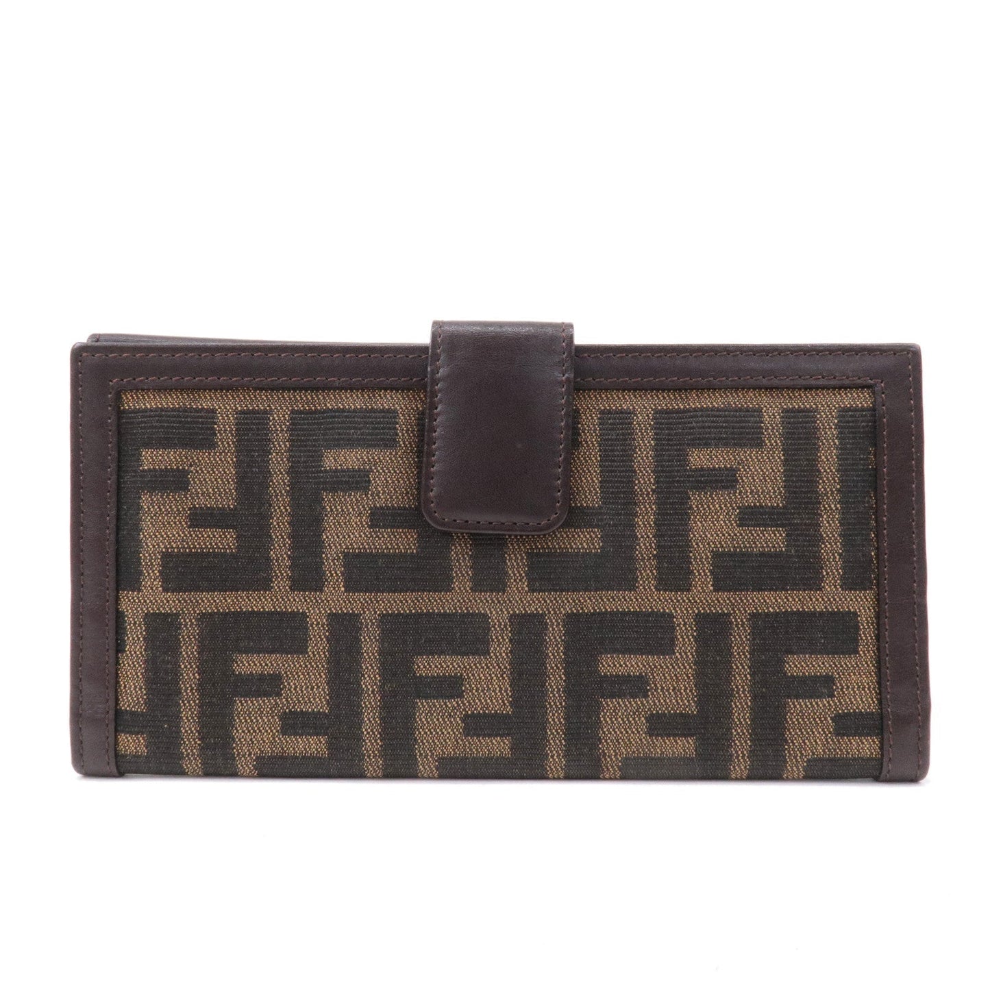 FENDI Zucca Canvas Leather W Hook Wallet Brown Black 51339