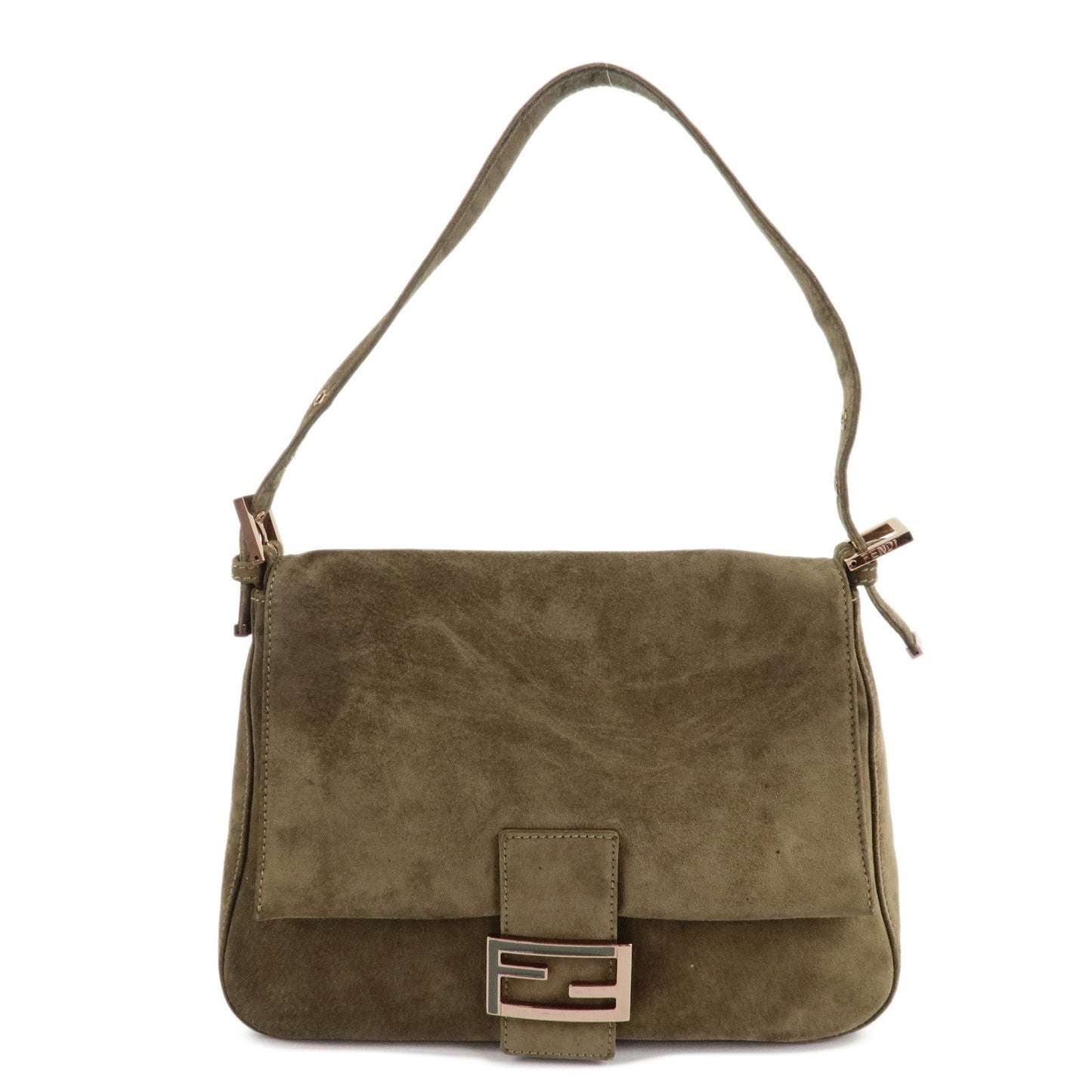 FENDI Mamma Baguette Suede Shoulder Bag Khaki 8BR001  d