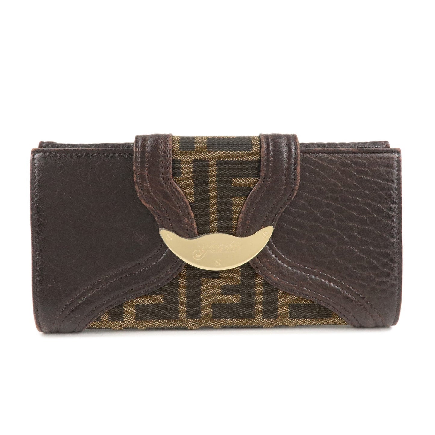 FENDI Zucca Canvas Leather W Hook Bifold Long Wallet 8N0032  d