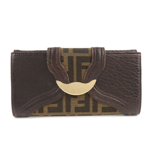 FENDI Zucca Canvas Leather W Hook Bifold Long Wallet 8N0032  d