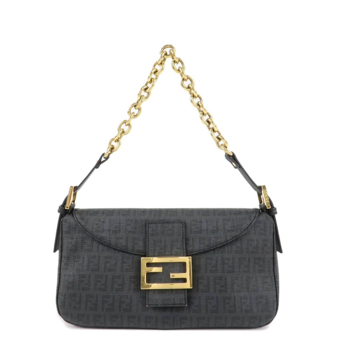 FENDI Zucchino PVC Leather Chain Shoulder Bag Gray Black 8BR003  d