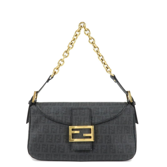 FENDI Zucchino PVC Leather Chain Shoulder Bag Gray Black 8BR003  d