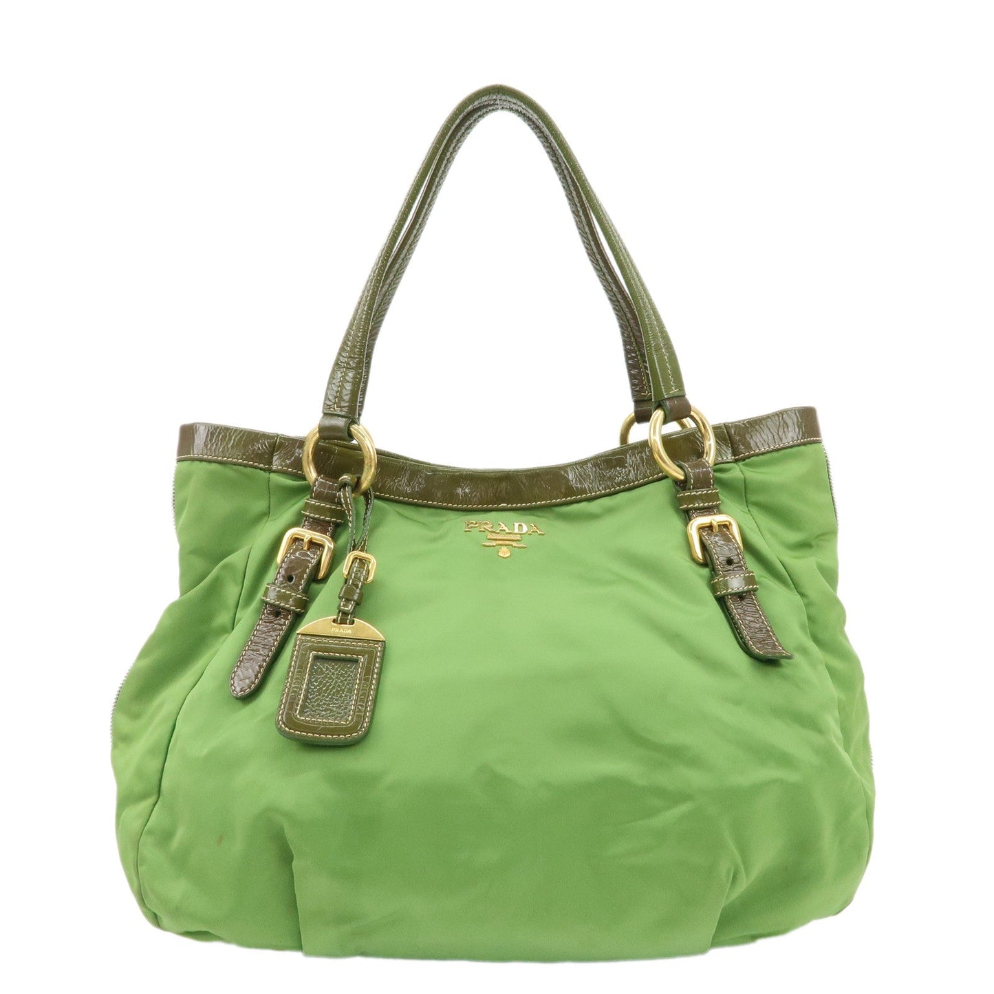 PRADA Nylon Patent Leather Tote Bag Shoulder Bag Green Khaki  d