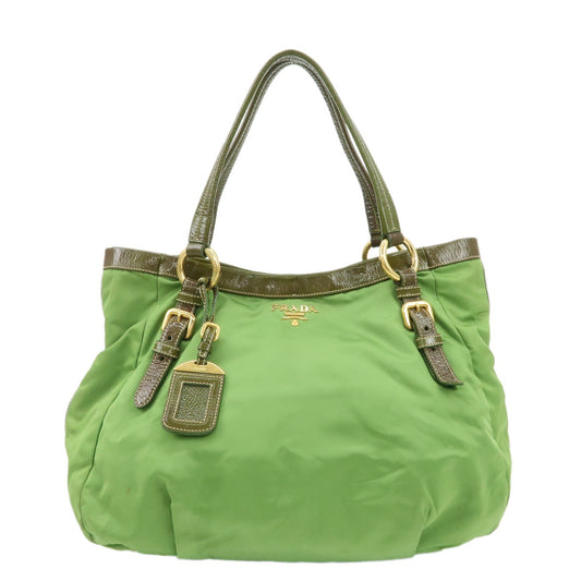 PRADA Nylon Patent Leather Tote Bag Shoulder Bag Green Khaki  d